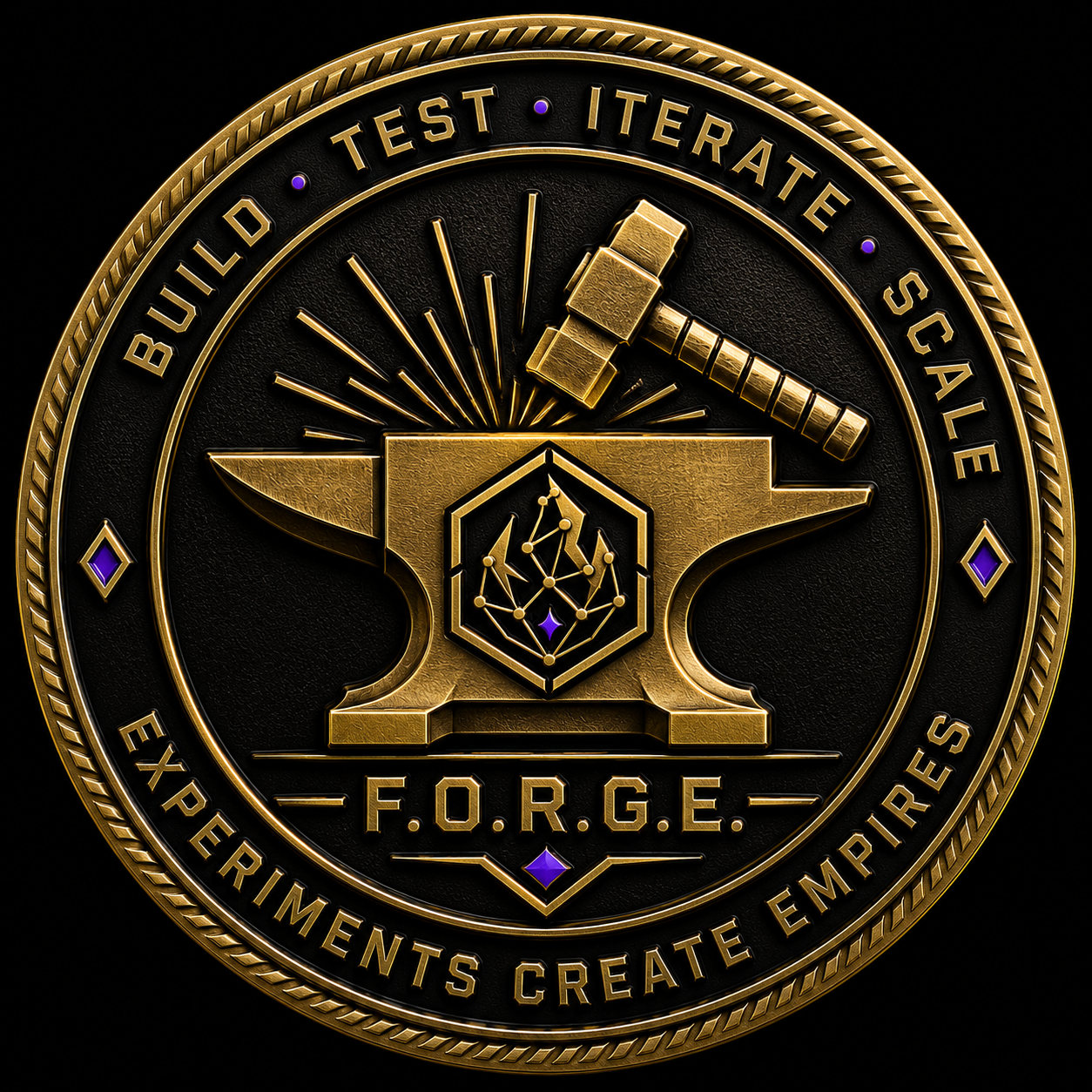F.O.R.G.E. challenge coin back: hammer striking anvil